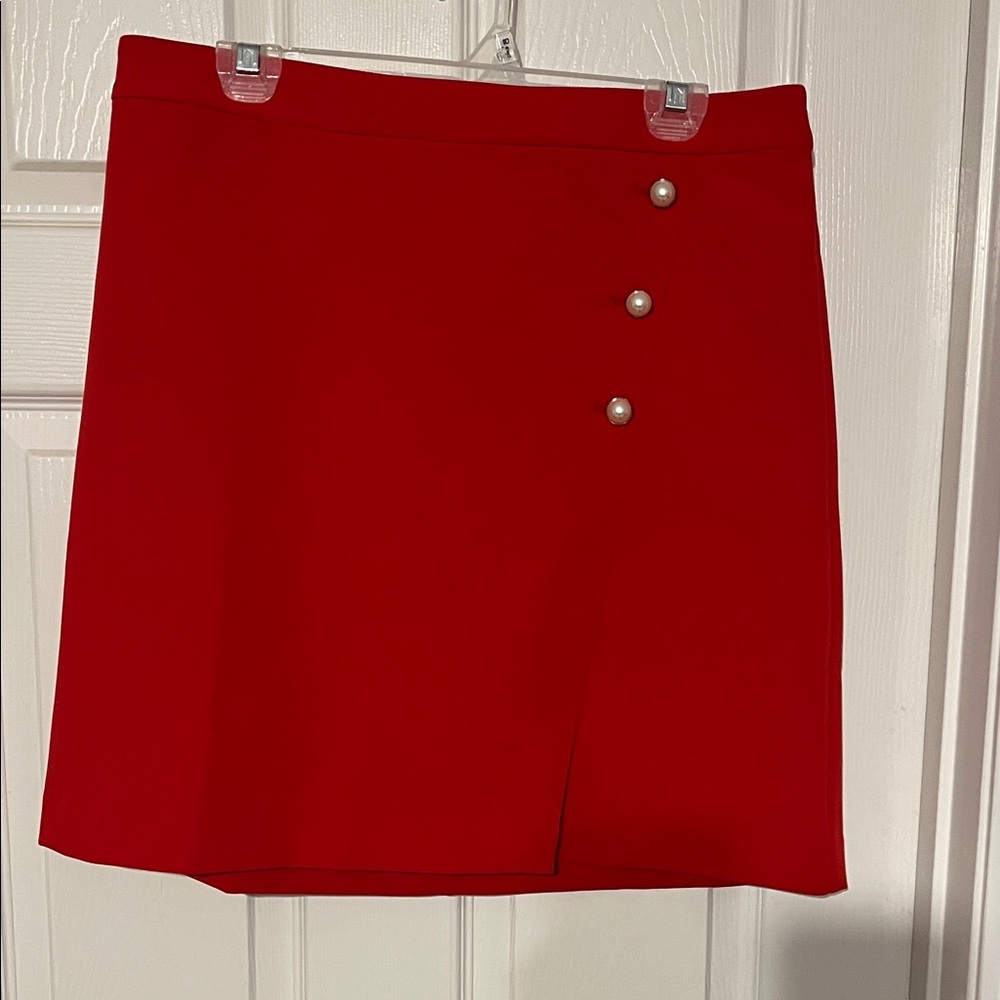 NWOT Ann Taylor Red Skirt with Button Detail
